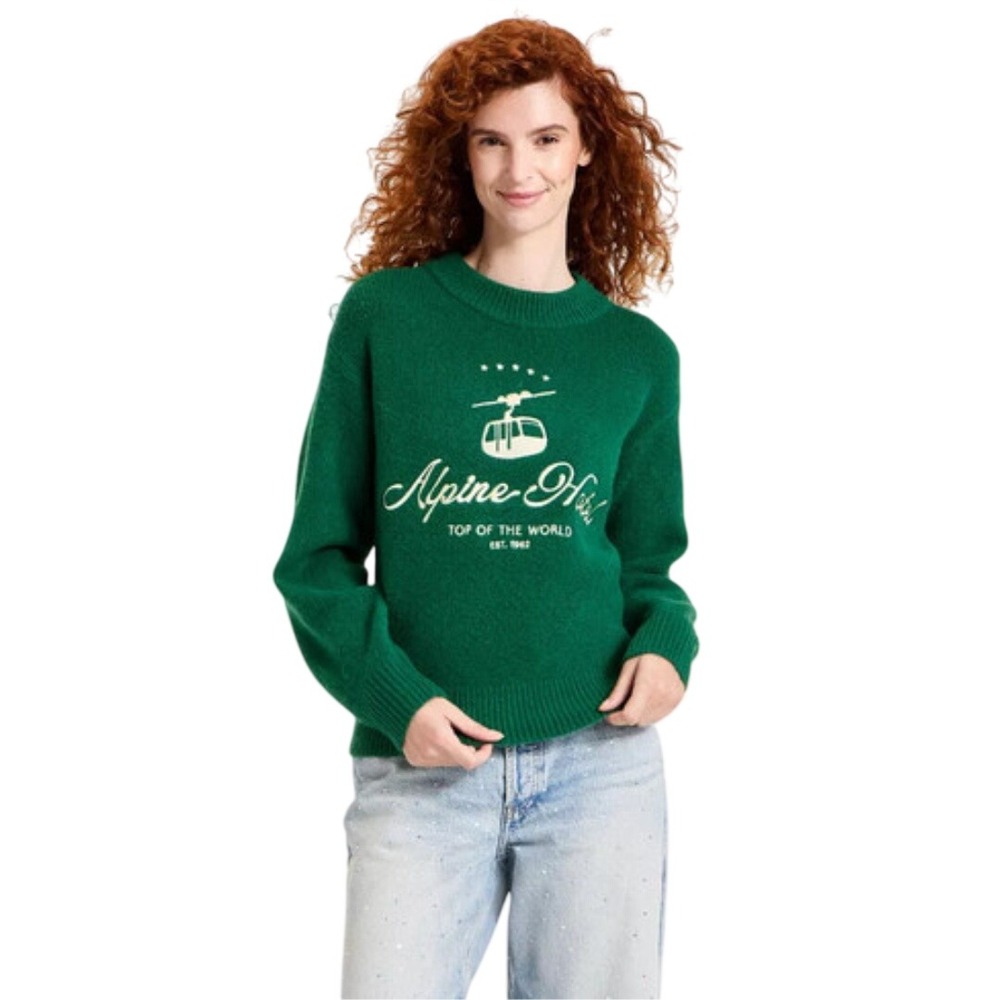 Universal Thread Women's Green Alpine Hotel Graphic Pullover Sweater Size XS